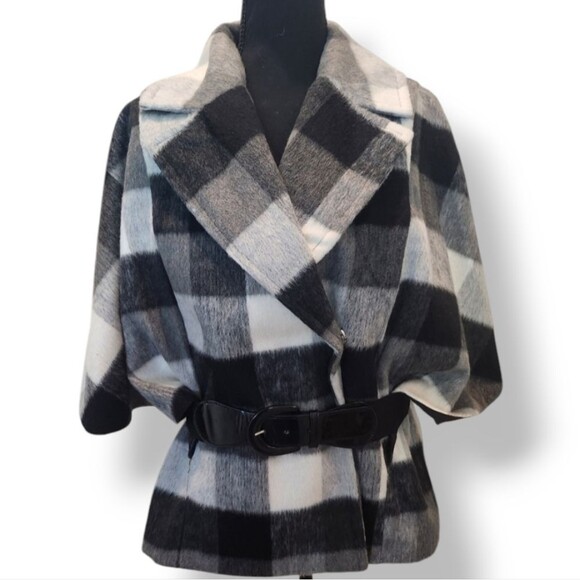 ALYX Wool Blend Buffalo Plaid Belted Capelet Cape Jacket in Black Size Small - Picture 1 of 13